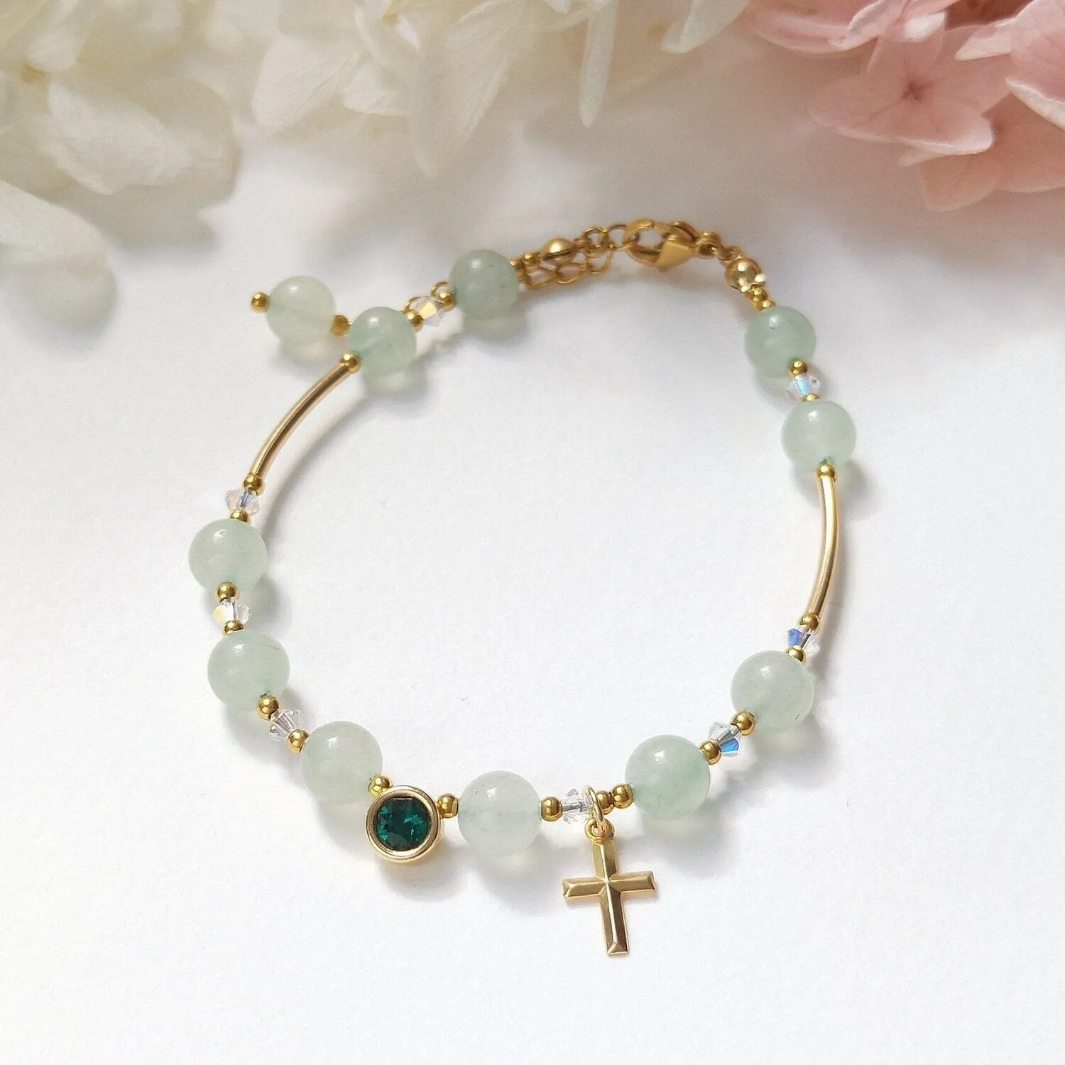 Natural Stone Fashion Green Aventurine With Pearl Bracelet