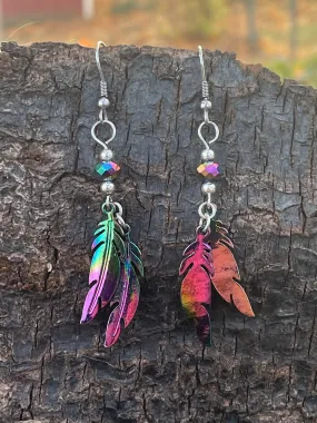 Oil Slick Feather Earrings