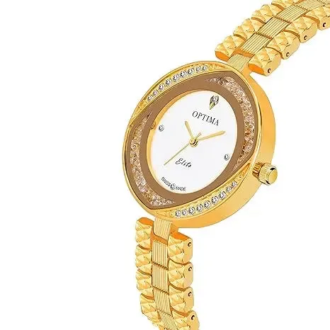 OPTIMA Elite Series Regalia Collection Analog Watch - for Women (Golden/White)(OEM-127)