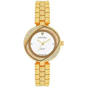 OPTIMA Elite Series Regalia Collection Analog Watch - for Women (Golden/White)(OEM-127)