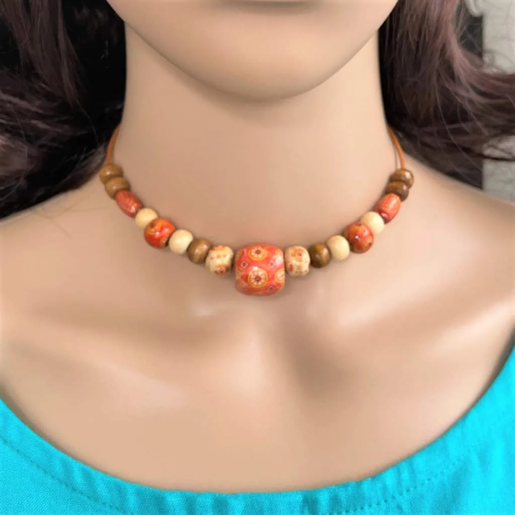 Orange and Brown Wood Choker