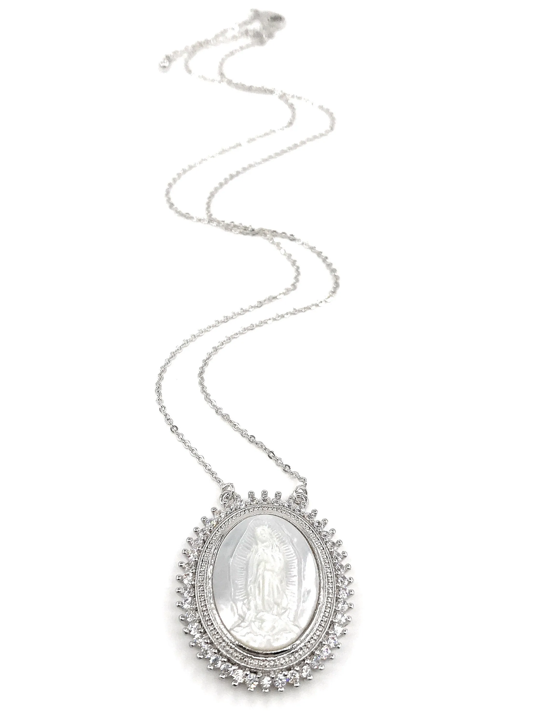 Our lady of Guadalupe Jewelry, Virgen de Guadalupe Silver Necklace, Mother of Pearl Pendant, Virgin Mary Silver Pendant, Guadalupe Medallion