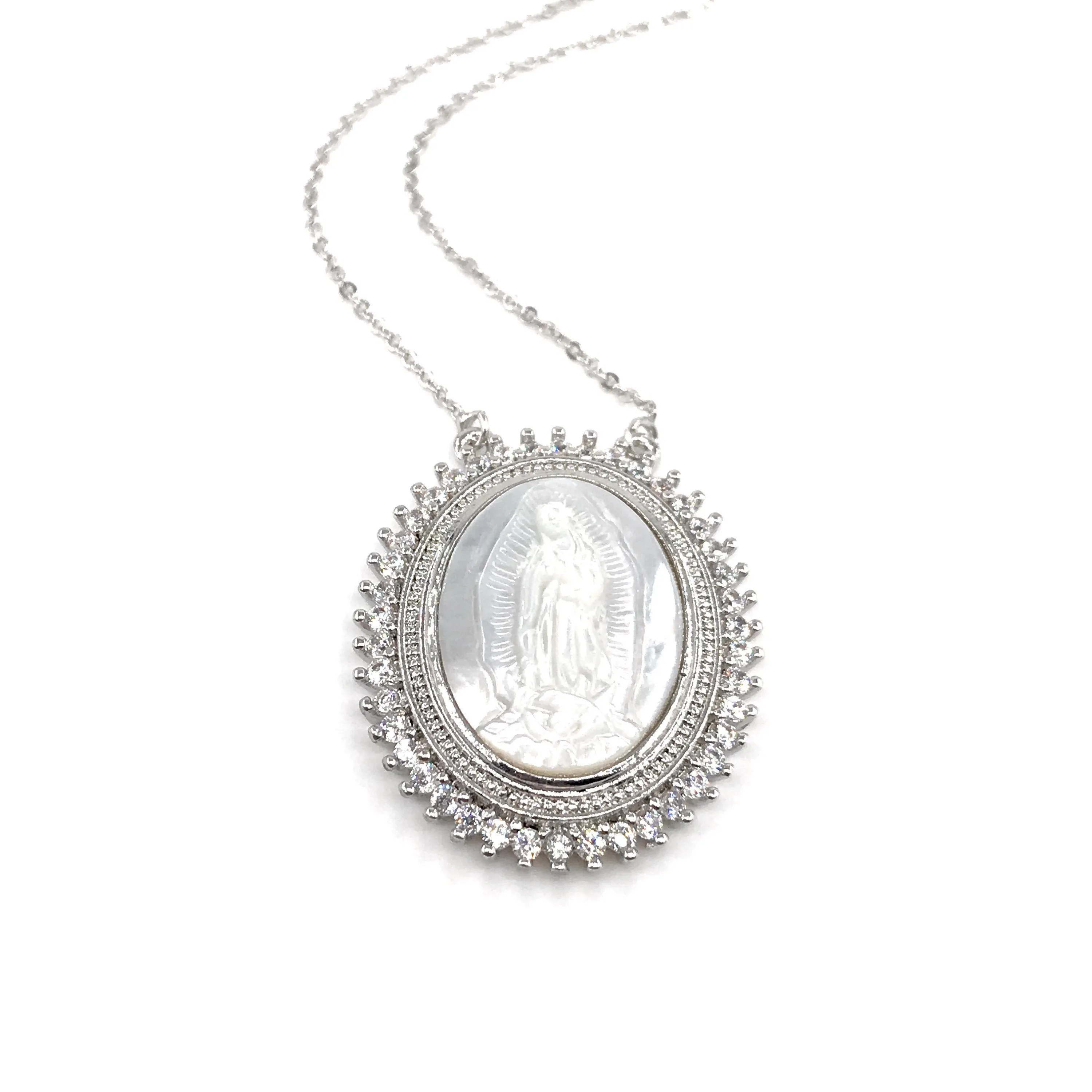 Our lady of Guadalupe Jewelry, Virgen de Guadalupe Silver Necklace, Mother of Pearl Pendant, Virgin Mary Silver Pendant, Guadalupe Medallion