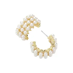 Pearl Cluster Hoop Earrings