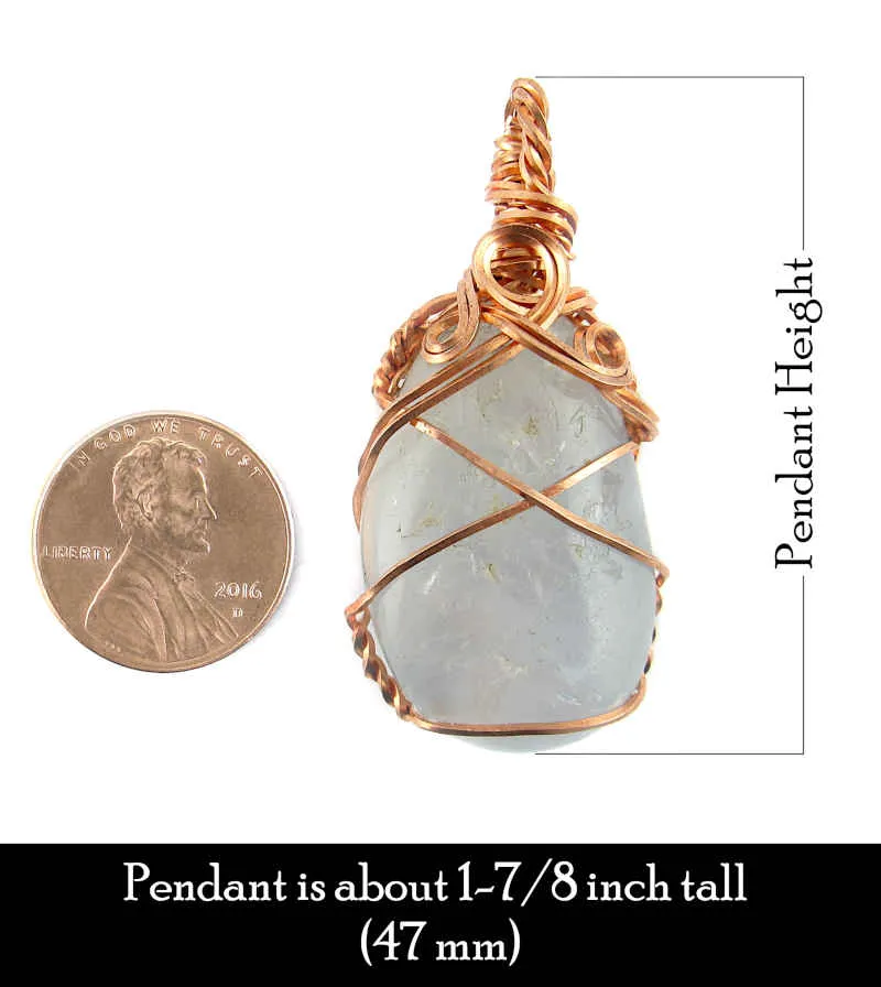 Polished Blue Celestite Pendant Necklace, Copper Wire-Wrapped, with 20 Chain, Handmade  #6