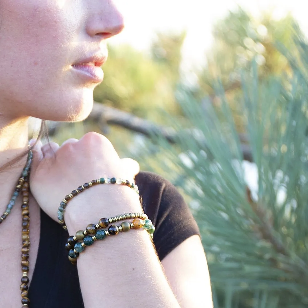 Prosperity and Abundance Moss Agate and Tiger's Eye Mala Bracelet