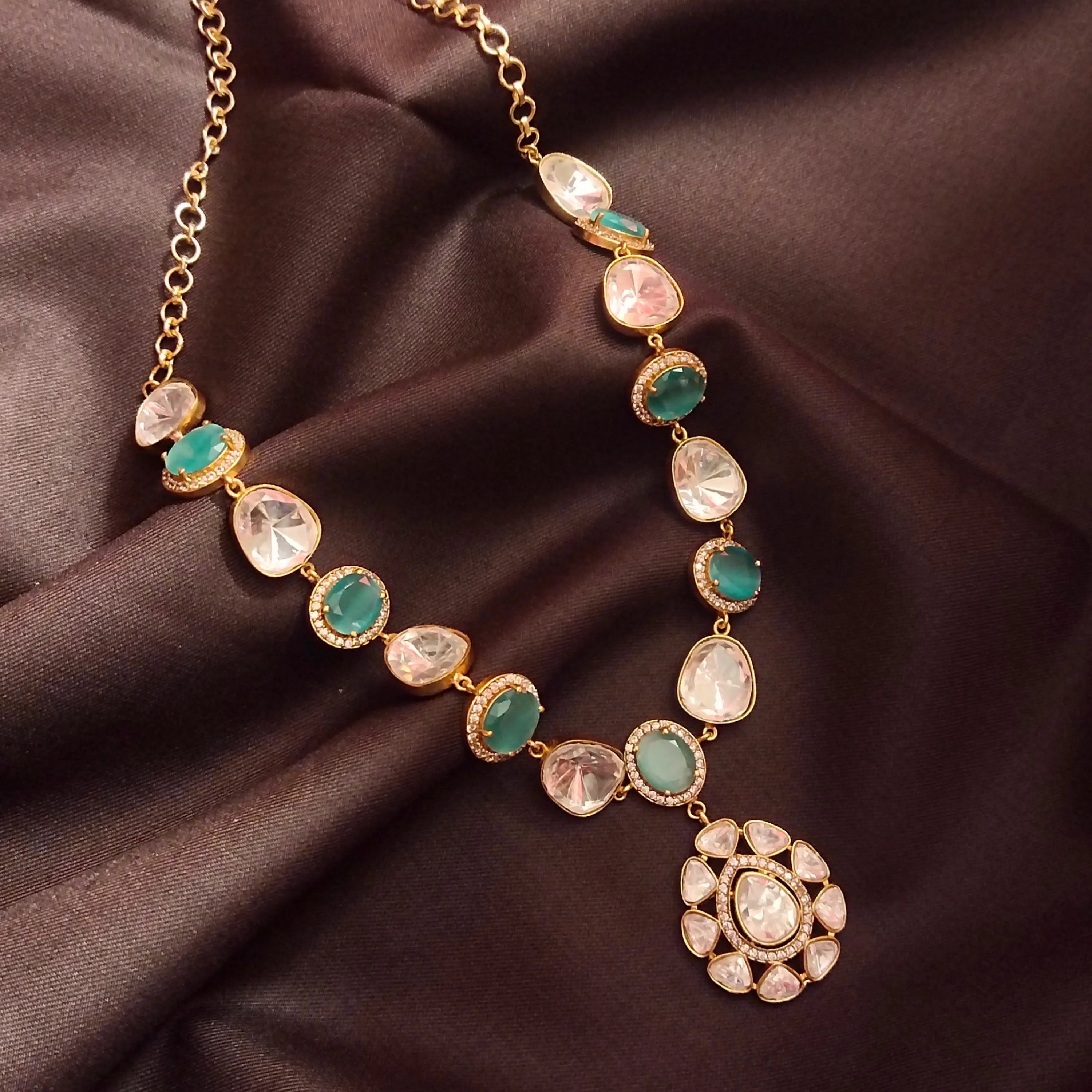 "Exude Elegance with the Royal Green Kundan Necklace Set: A Majestic Creation by Asp Fashion Jewellery"