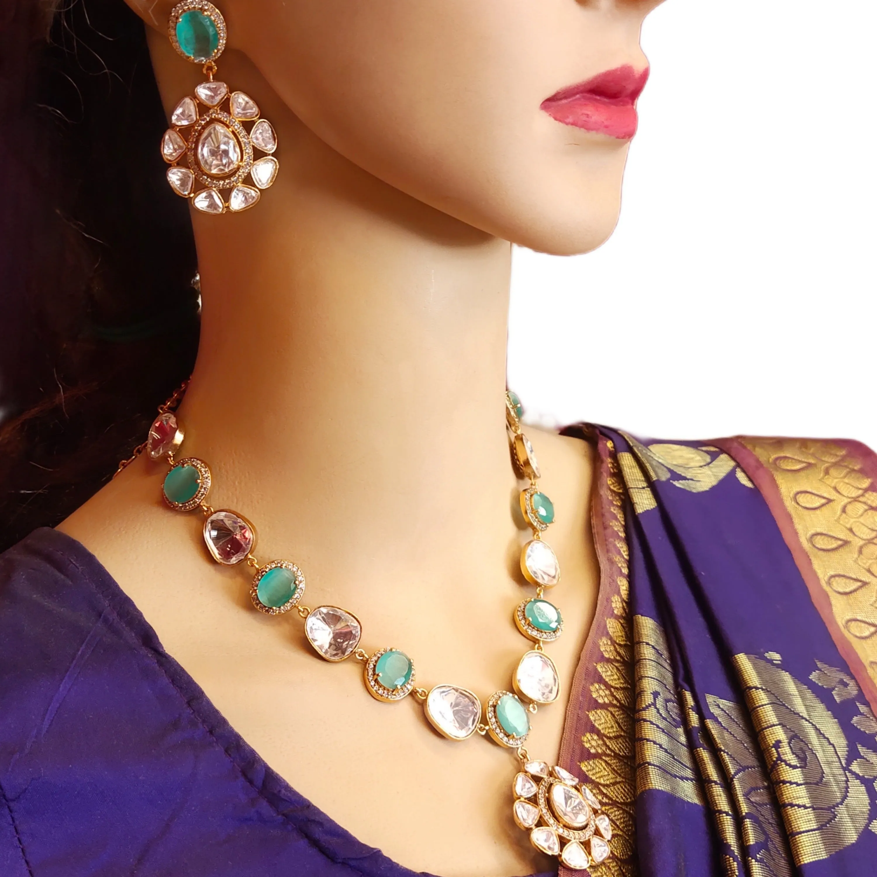 "Exude Elegance with the Royal Green Kundan Necklace Set: A Majestic Creation by Asp Fashion Jewellery"