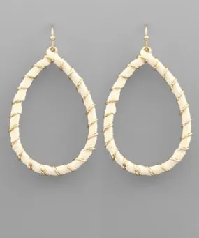 Raffia Wrapped Teardrop Earrings - Ivory