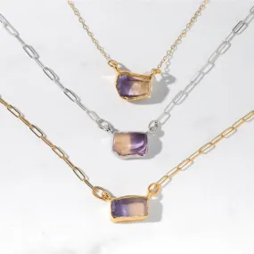 Raw Ametrine Necklace with Gold Filled Paperclip Chain