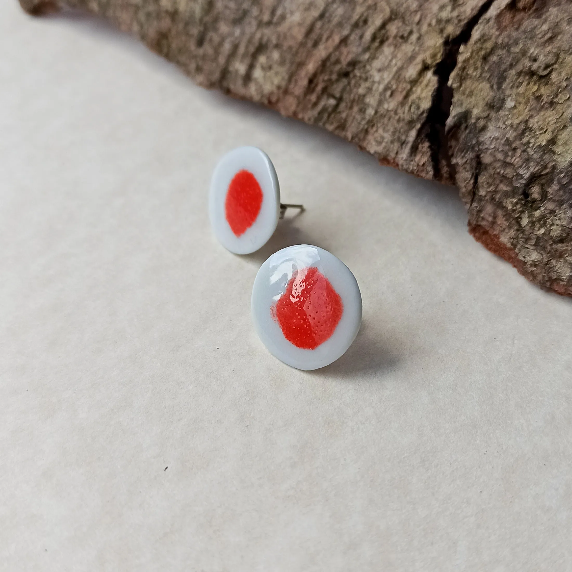 Red Dot porcelain stud earrings