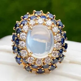 Retro Moonstone, Diamond & Sapphire Ring