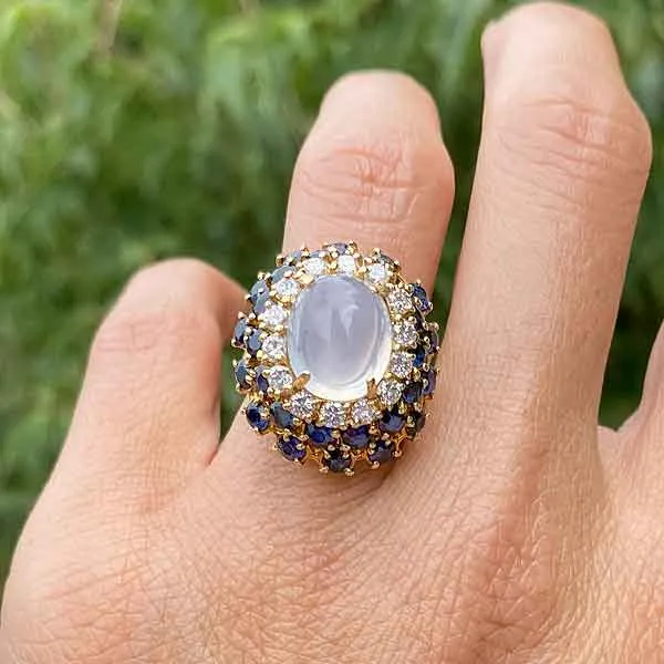 Retro Moonstone, Diamond & Sapphire Ring