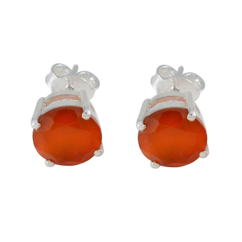 Riyo Attractive Sterling Silver Earring For Demoiselle Red Onyx Earring Bezel Setting Red Earring Stud Earring