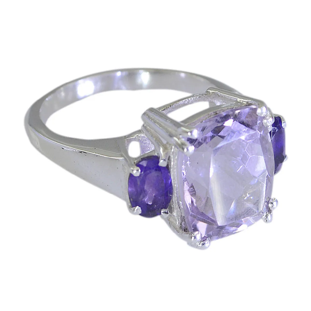 Riyo Dainty Gems Amethyst 925 Sterling Silver Rings Cushion Cut