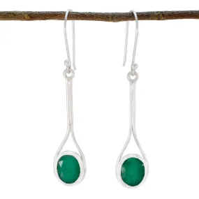 Riyo Easy On The Eye 925 Sterling Silver Earring For Female Indian Emerald Earring Bezel Setting Green Earring Dangle Earring