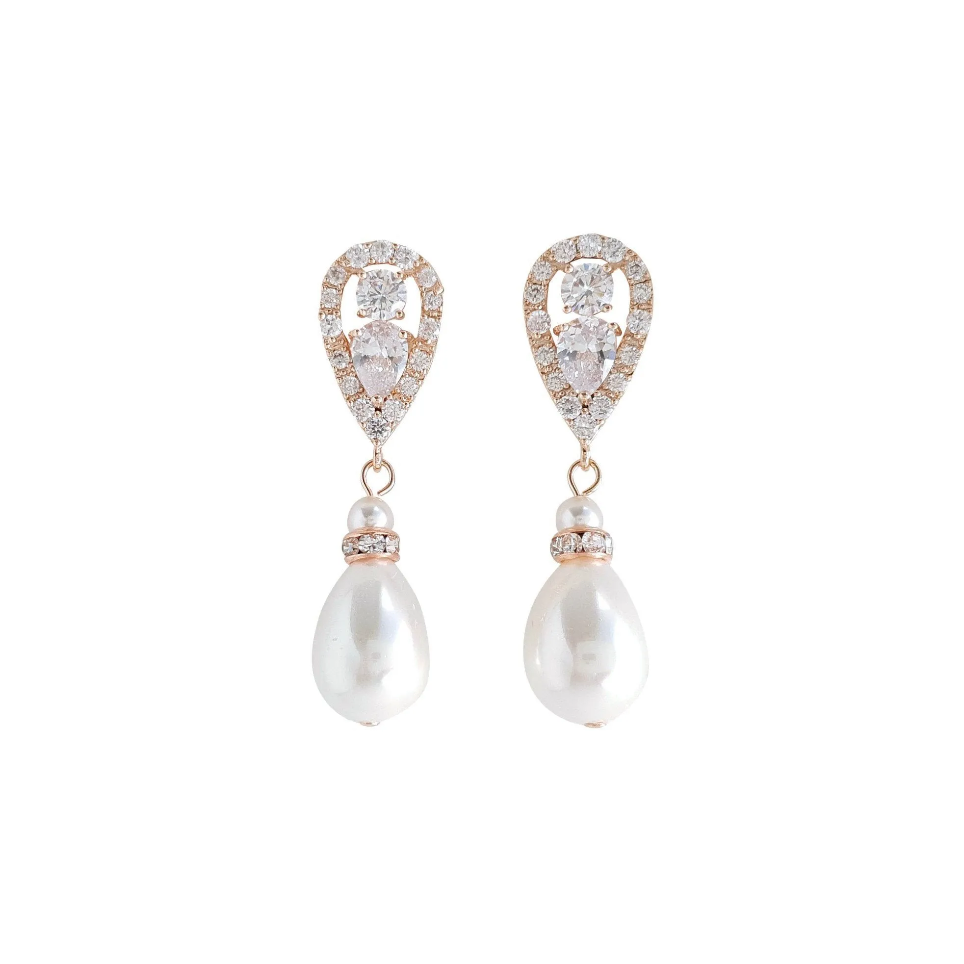 Rose Gold Pearl Drop Earrings-Cera