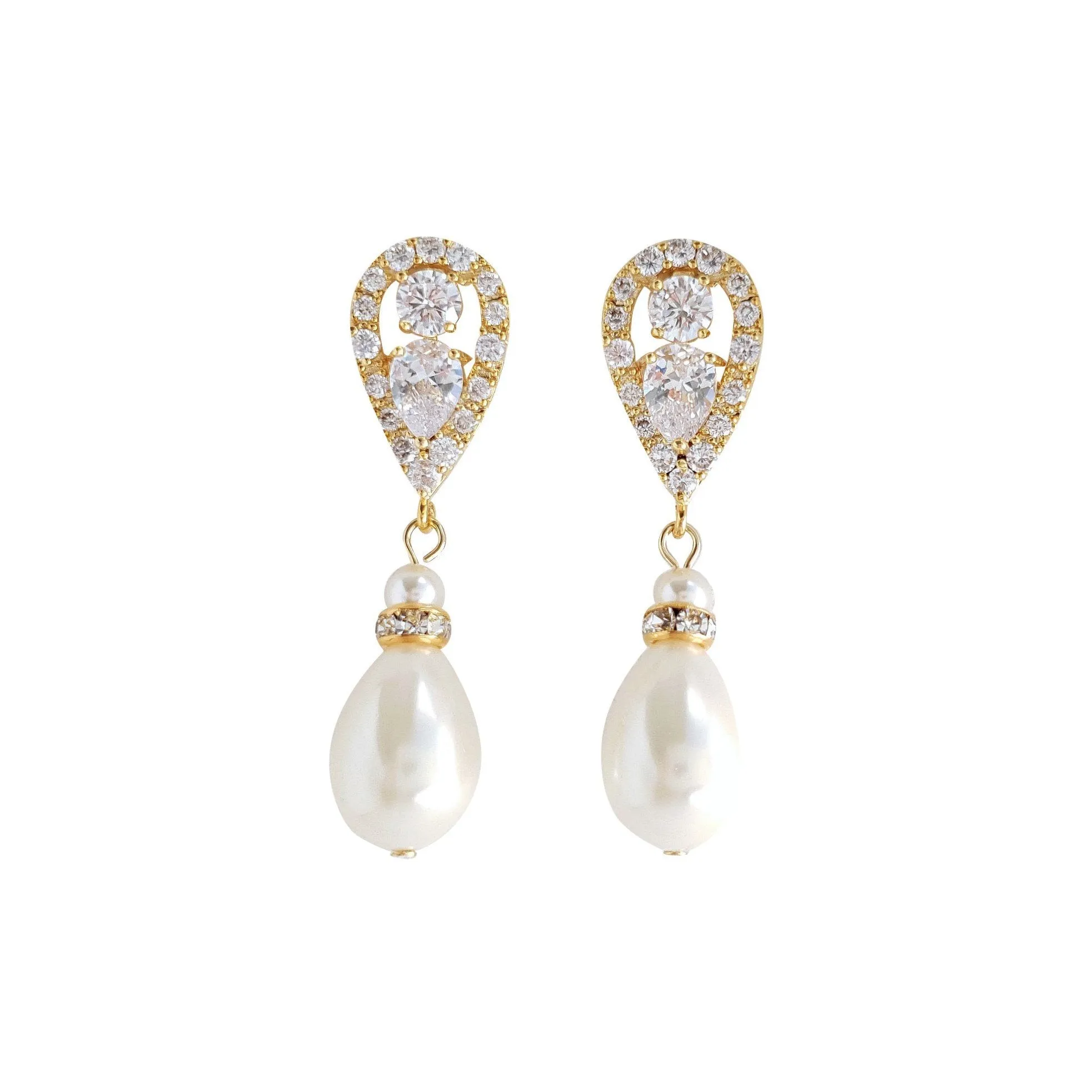 Rose Gold Pearl Drop Earrings-Cera