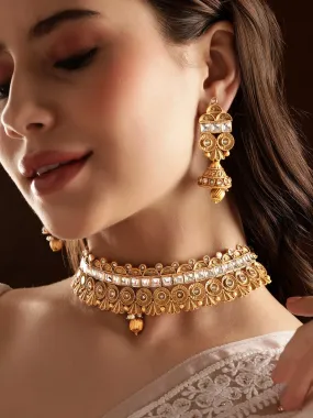 Rubans Exquisite Gold-toned choker set with white stone accents