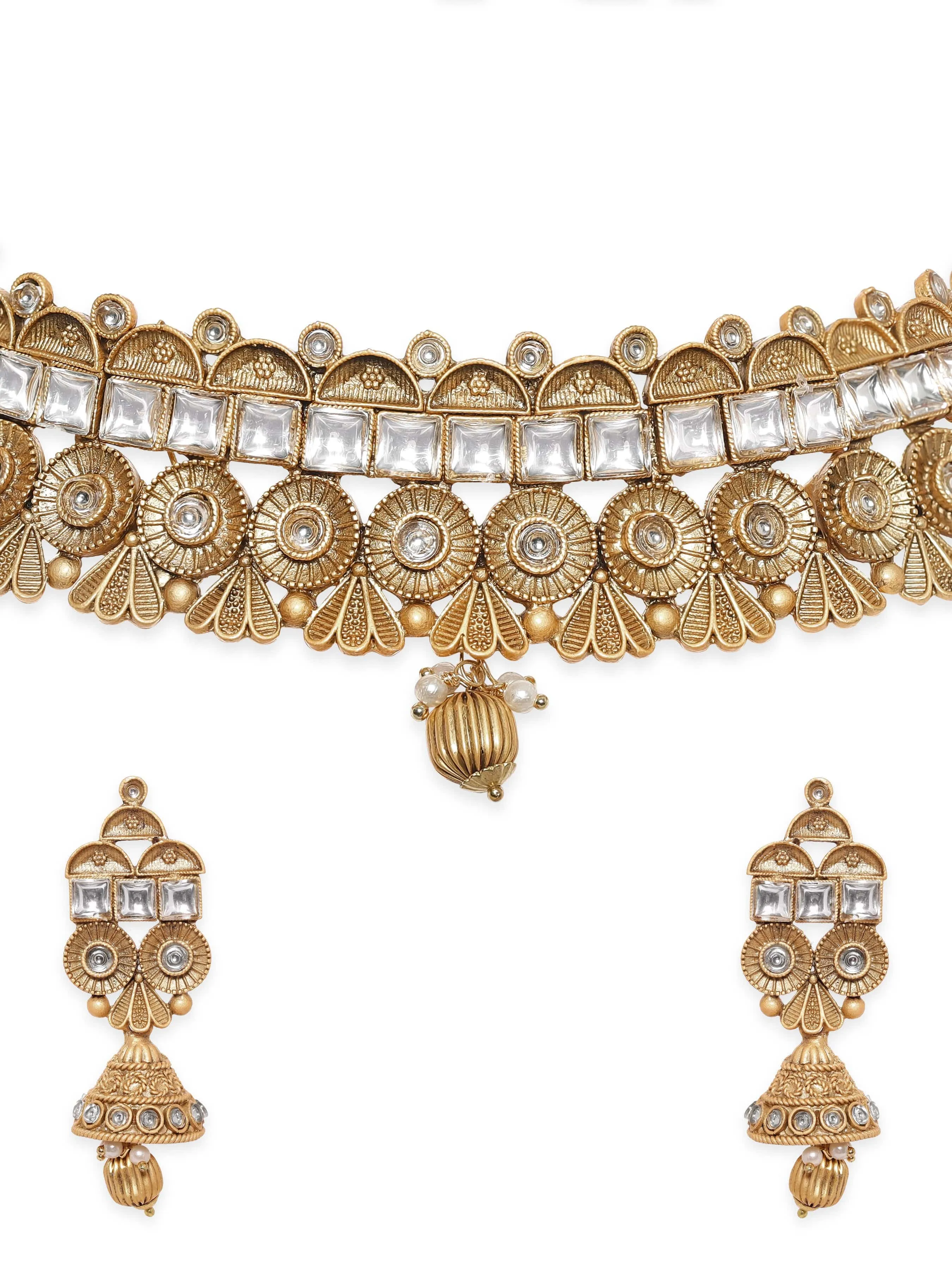 Rubans Exquisite Gold-toned choker set with white stone accents