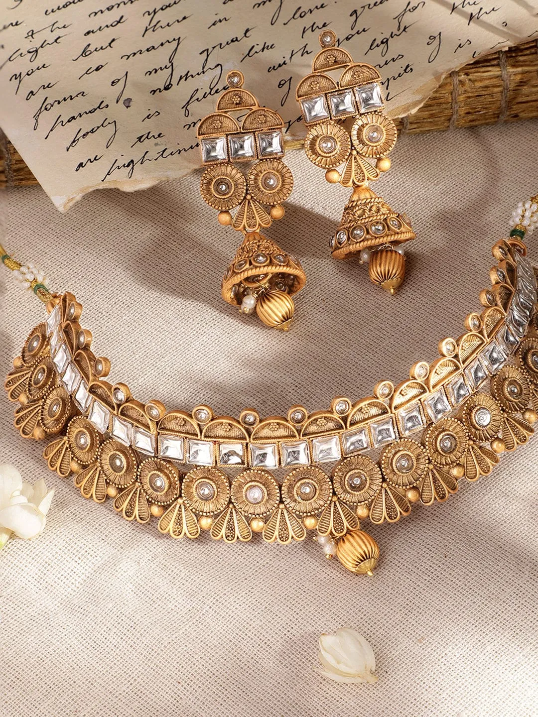 Rubans Exquisite Gold-toned choker set with white stone accents