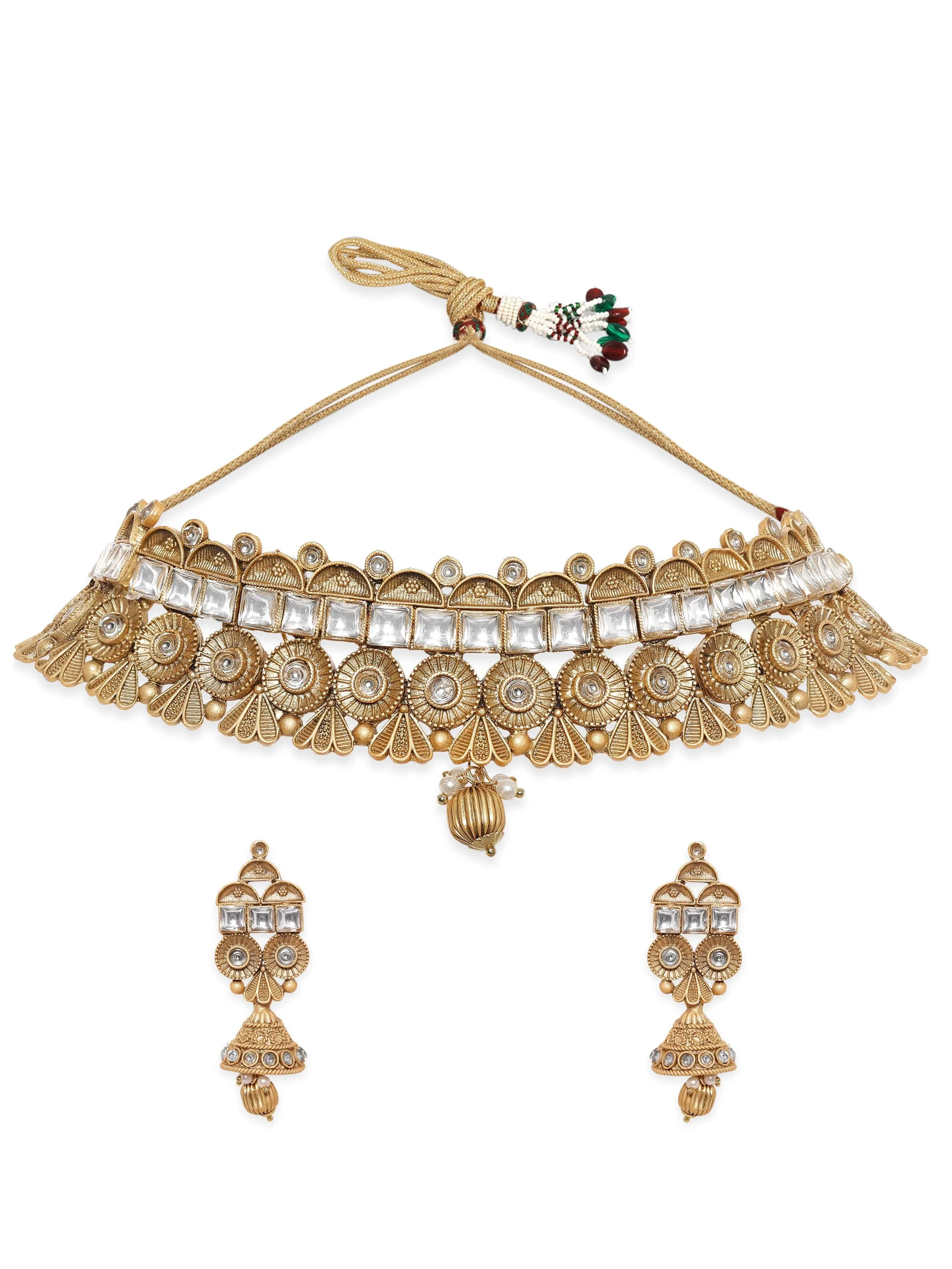 Rubans Exquisite Gold-toned choker set with white stone accents