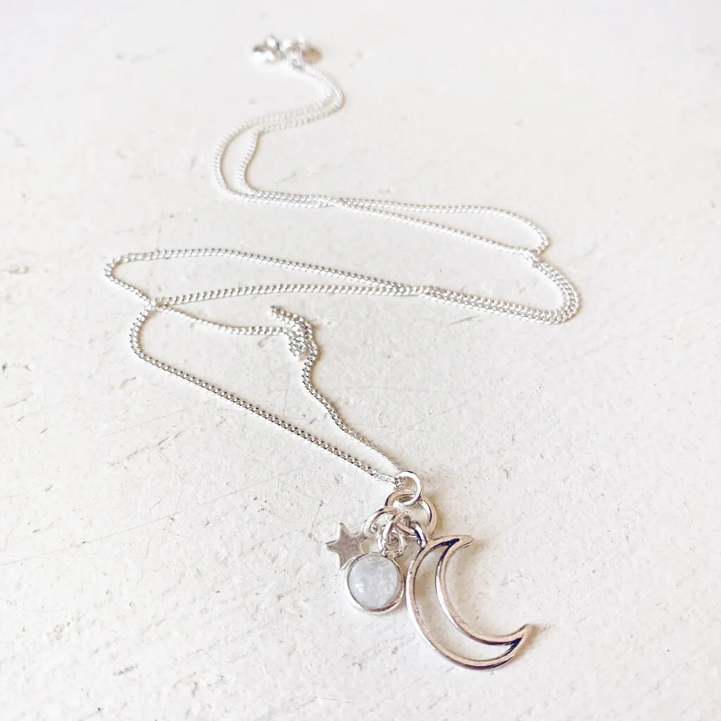 selene // mini luna, moonstone & star silver necklace