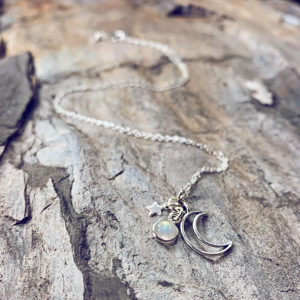 selene // mini luna, moonstone & star silver necklace