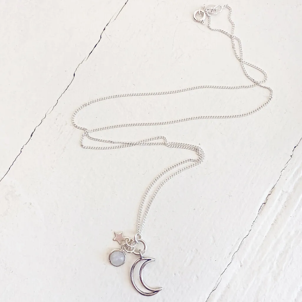 selene // mini luna, moonstone & star silver necklace