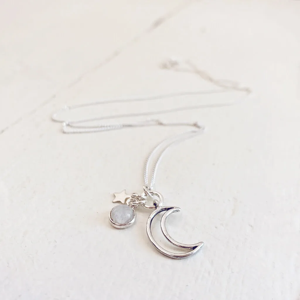 selene // mini luna, moonstone & star silver necklace