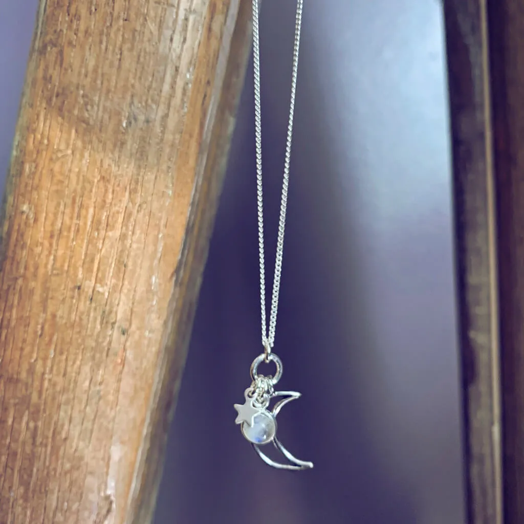 selene // mini luna, moonstone & star silver necklace