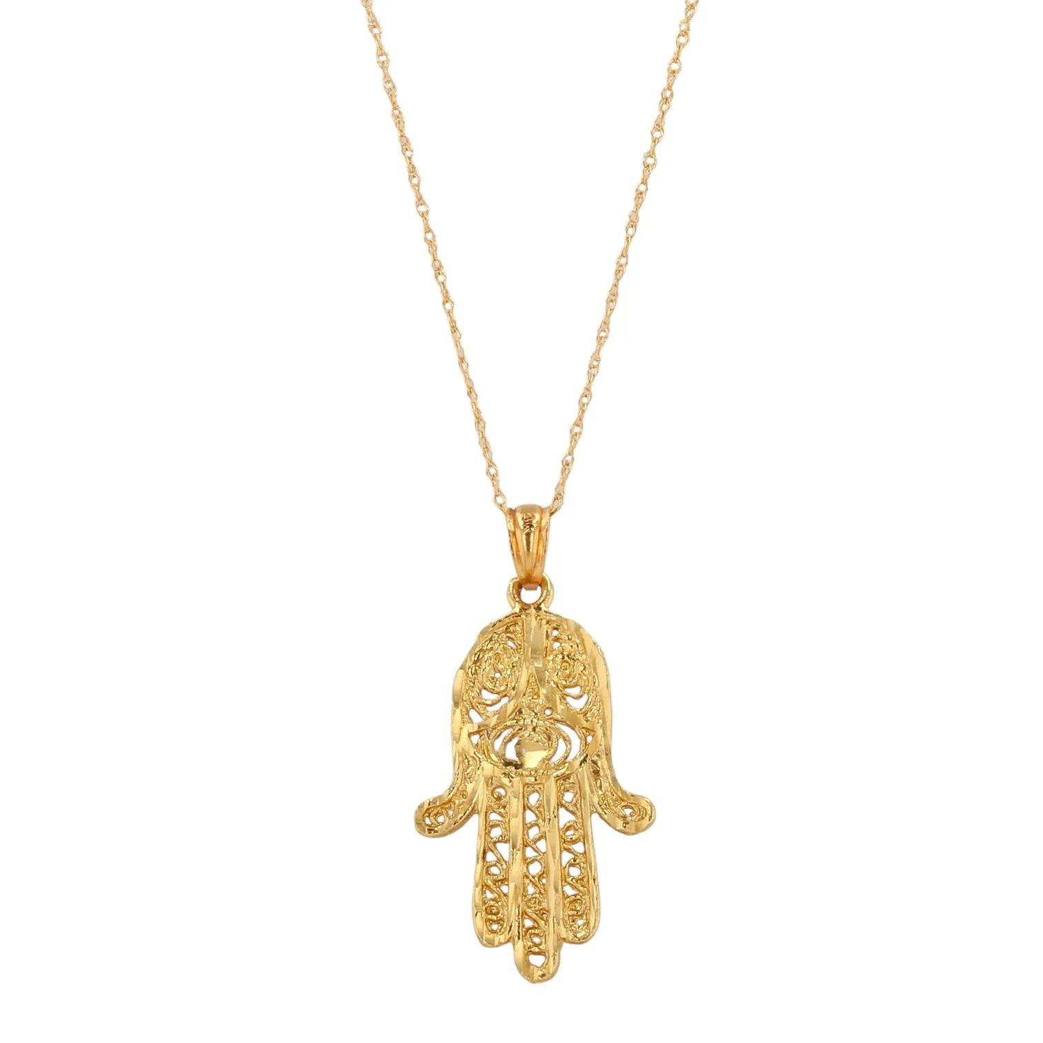 Set yellow gold 14k Singapore chain hamsa pendant-63939