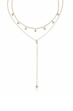 Simplistic Crystal Layered Lariat Necklace Set