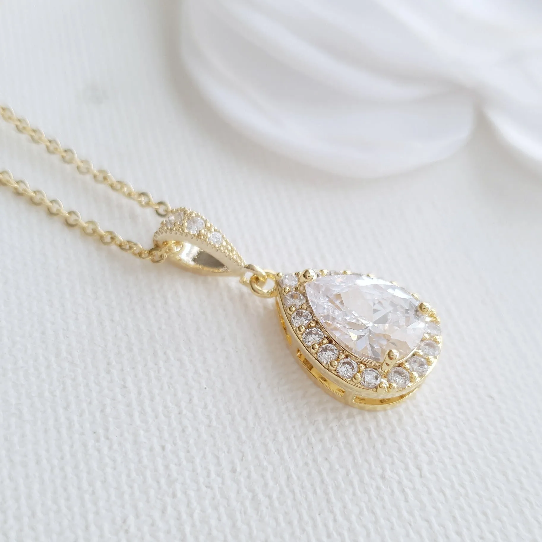 Small Teardrop Gold Pendant Necklace-Emma