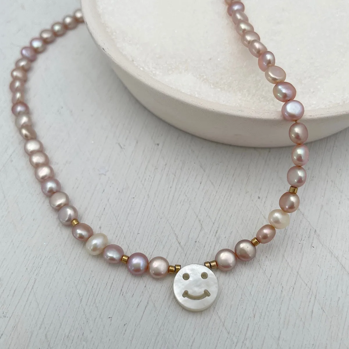 Smiley Face Pearl Choker Necklace