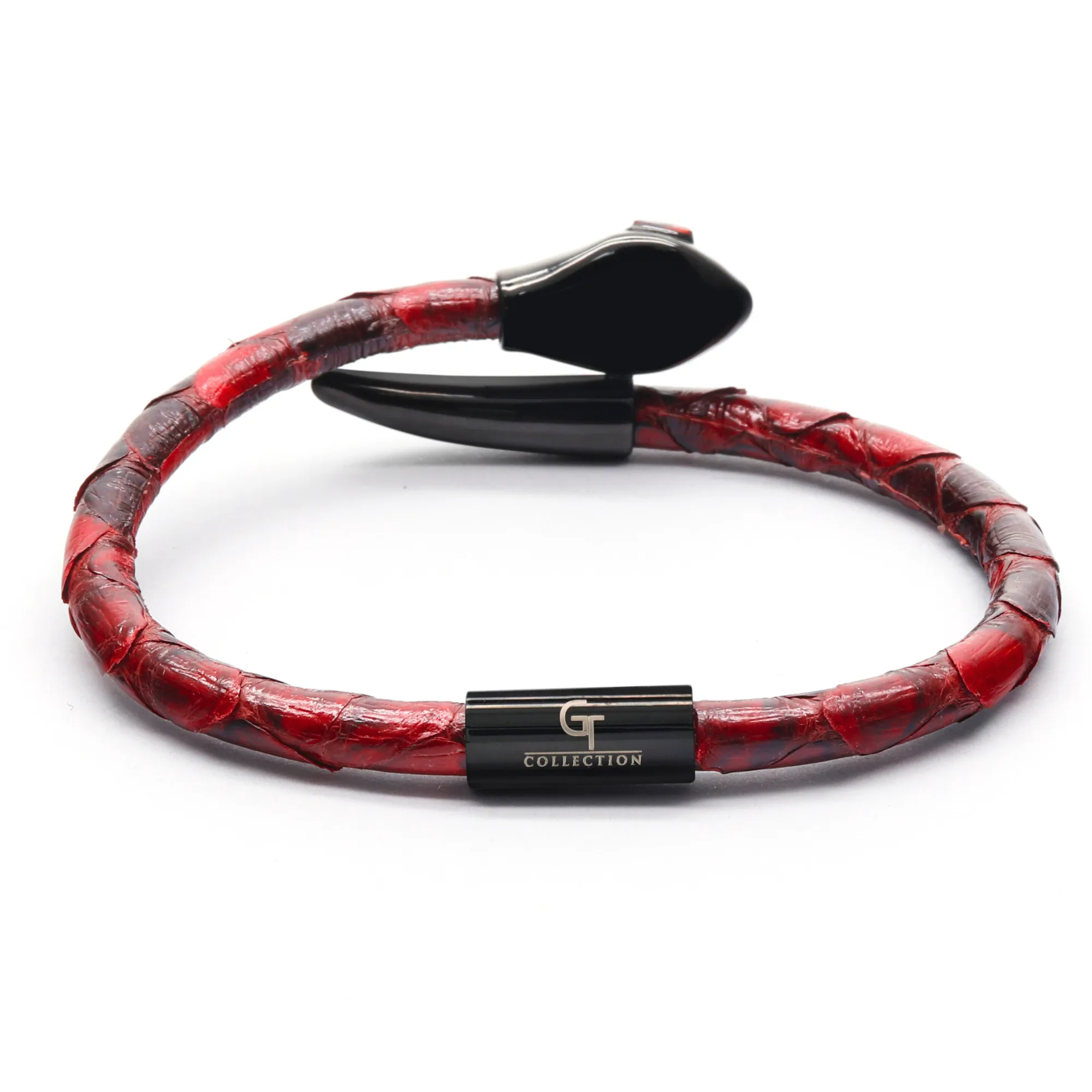 Snake Head Bracelet - Red Leather with Zircon Diamond