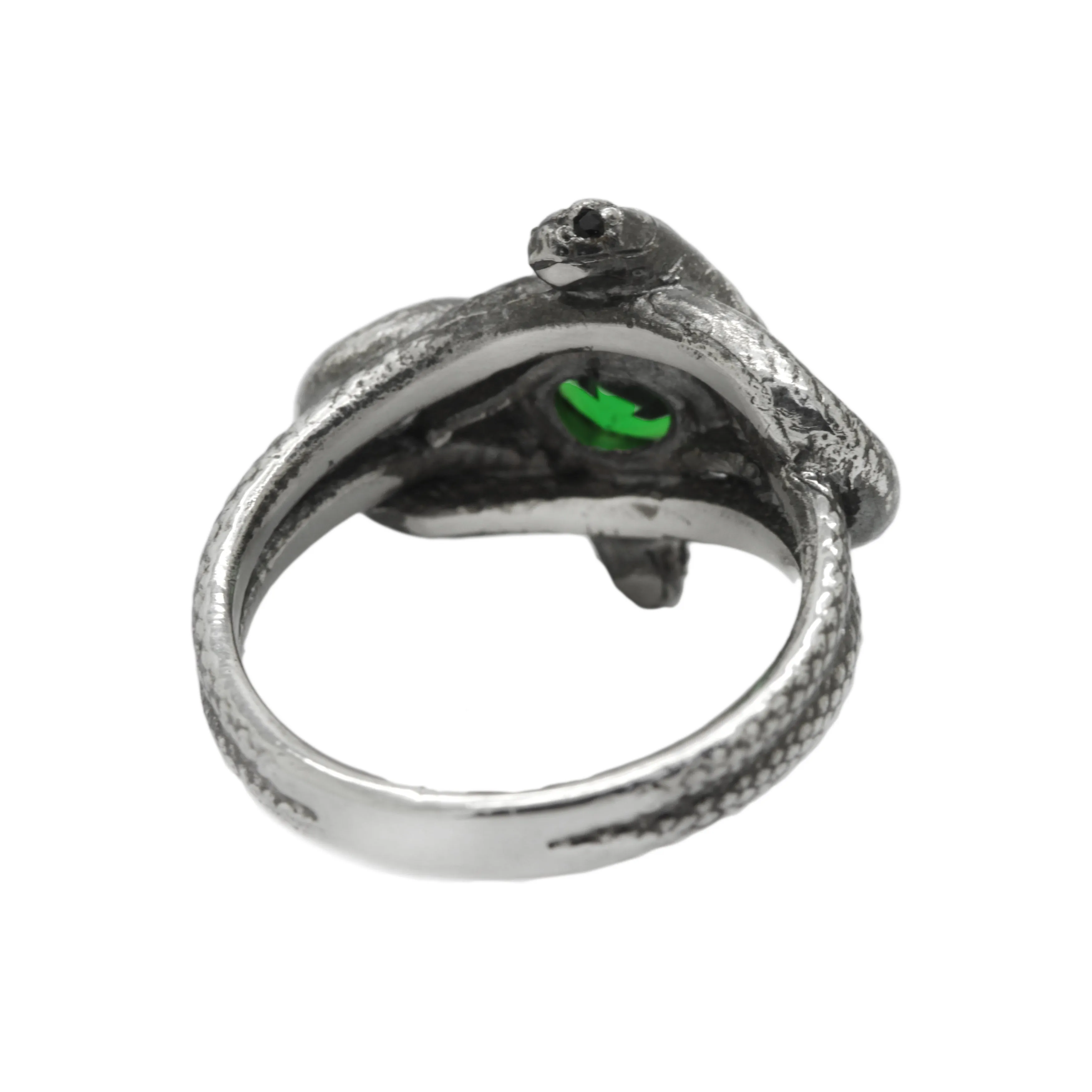 Snakes Knot with Green Gemstone, Women Sterling Silver Ring