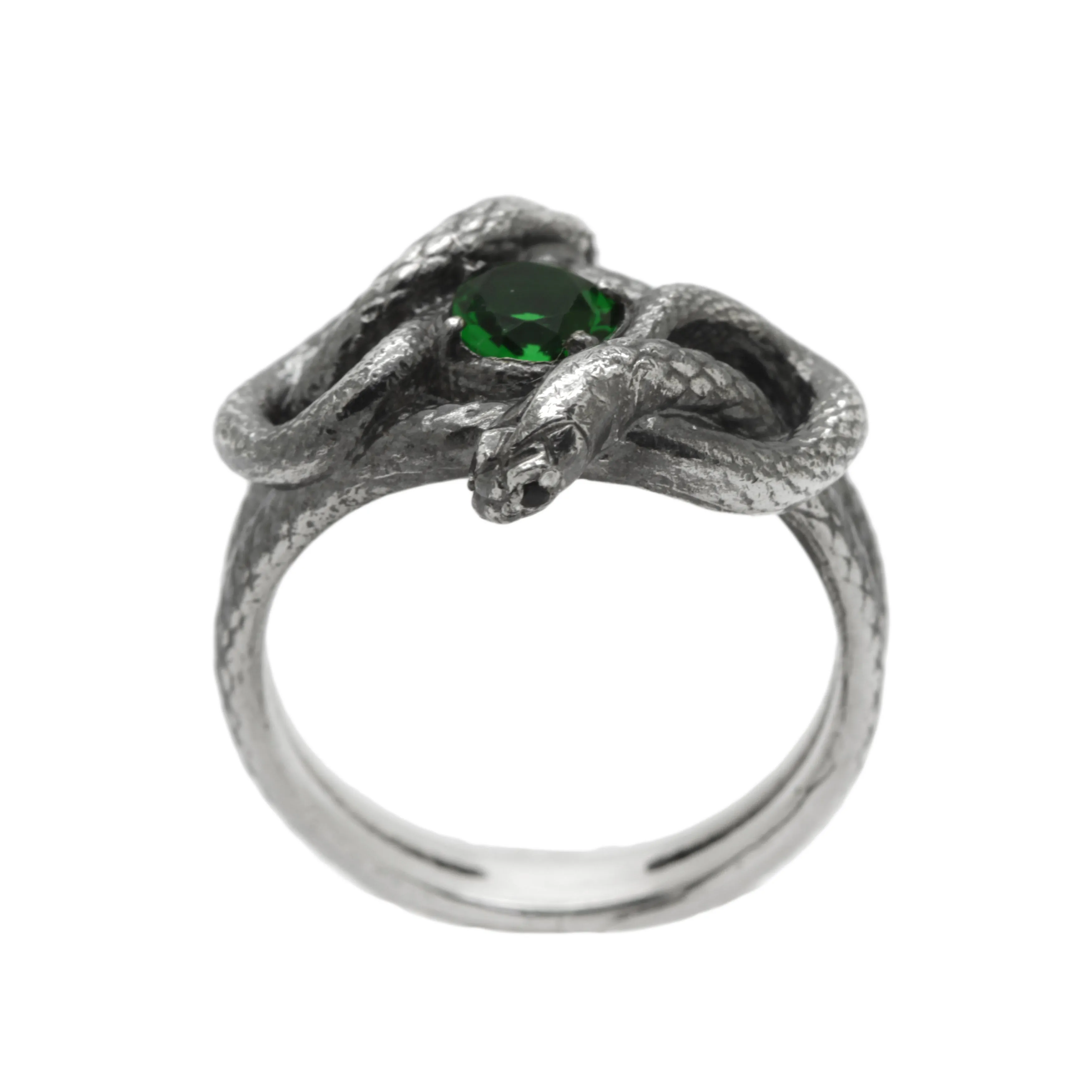 Snakes Knot with Green Gemstone, Women Sterling Silver Ring