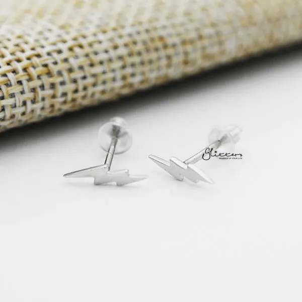 Solid 925 Sterling Silver Lightning Bolt Stud Earrings