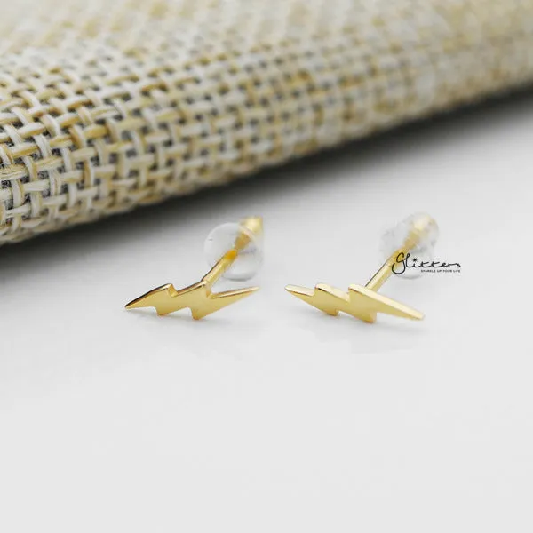 Solid 925 Sterling Silver Lightning Bolt Stud Earrings