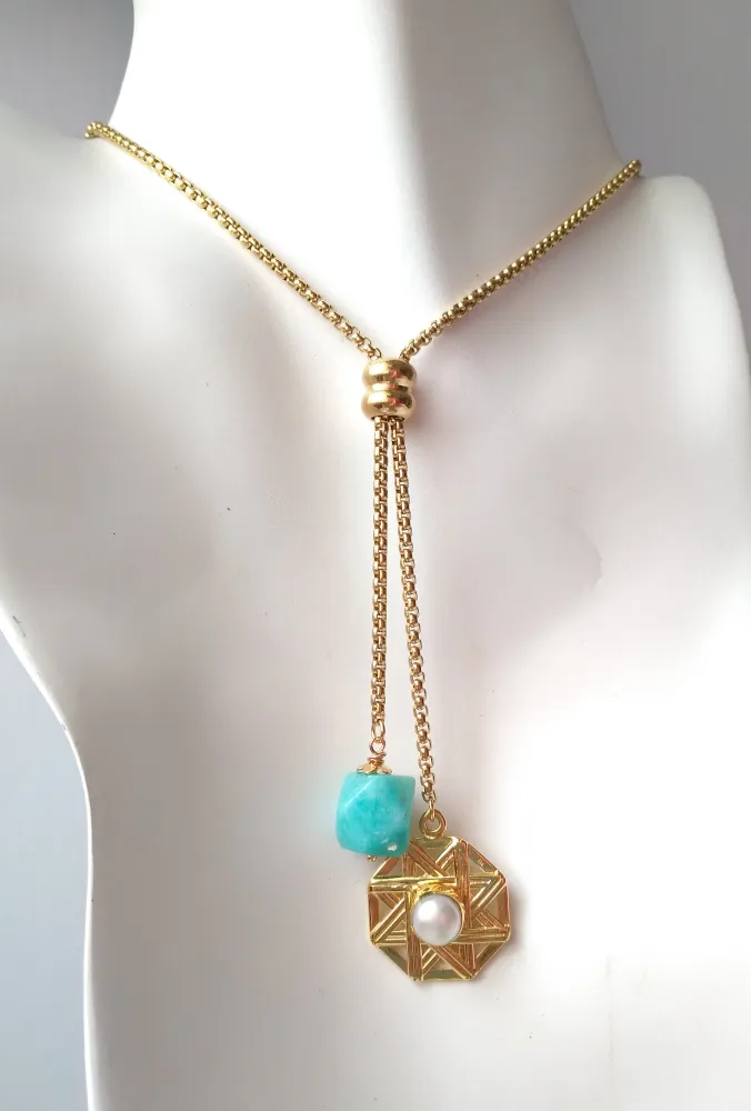 Solihiya with an Amazonite Nugget Slider Necklace