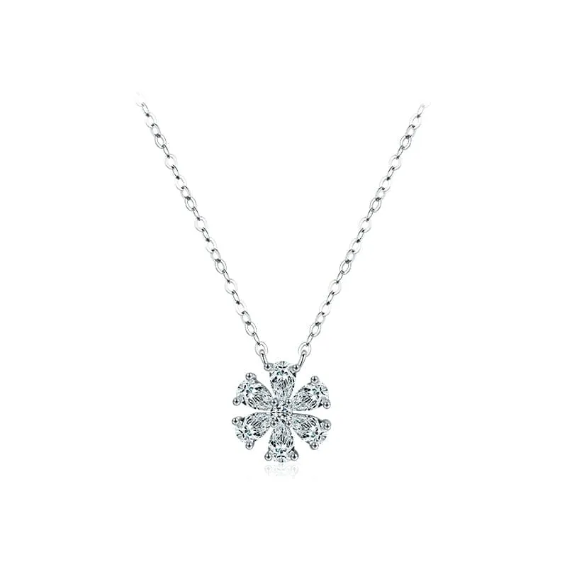 Sparkling Lucky Flower Sapphire Pendant Necklace - 925 Sterling Silver