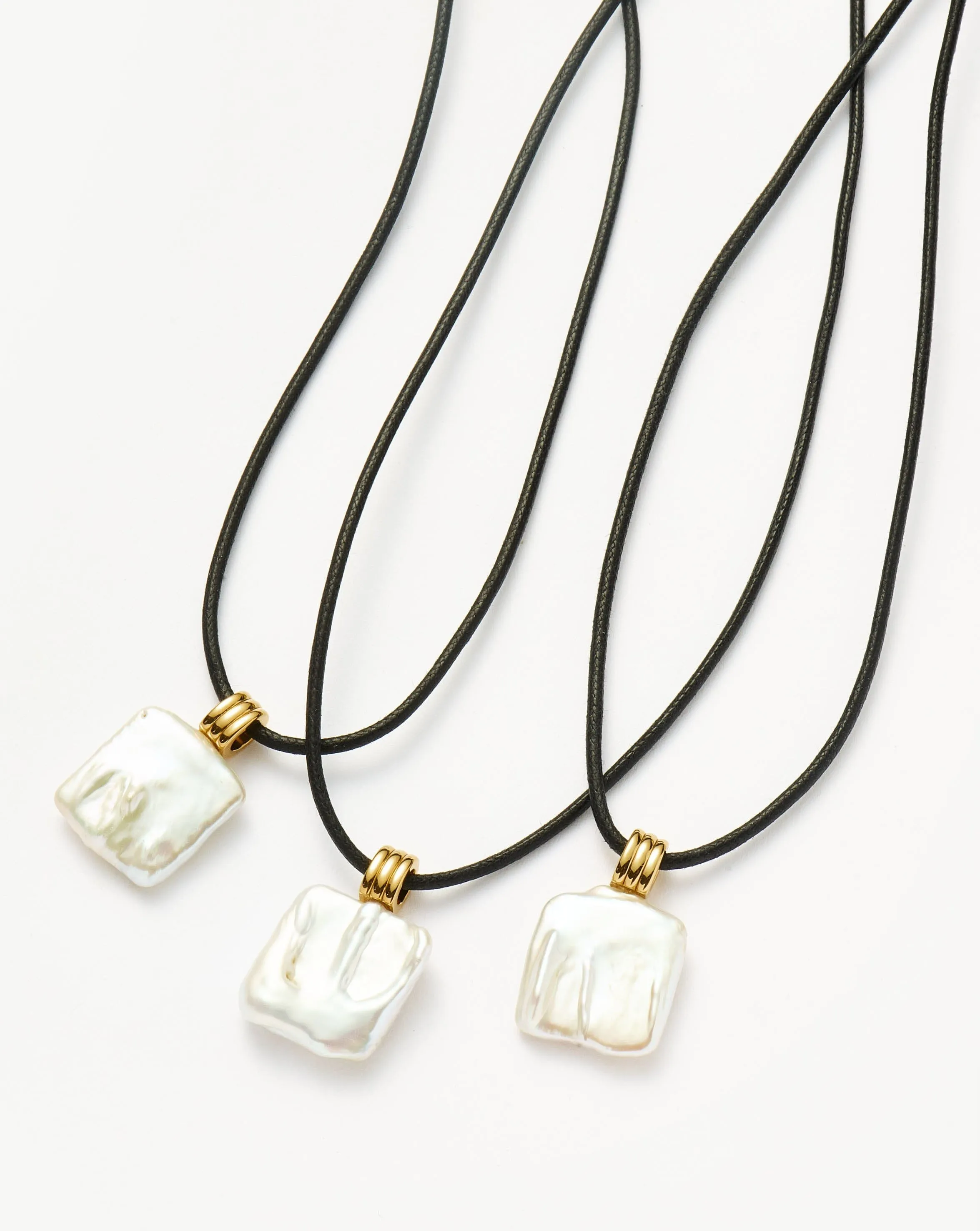 Square Pearl Pendant Cord Necklace | 18k Gold Plated Vermeil/Pearl