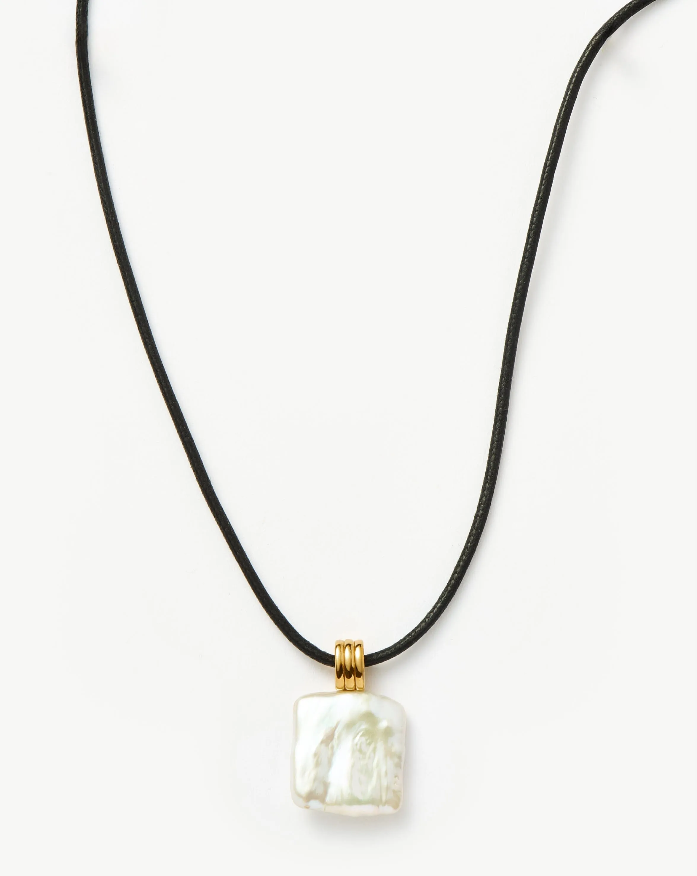 Square Pearl Pendant Cord Necklace | 18k Gold Plated Vermeil/Pearl