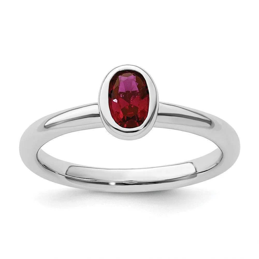 Stackable Expressions Oval Created Ruby Ring in Sterling Silver