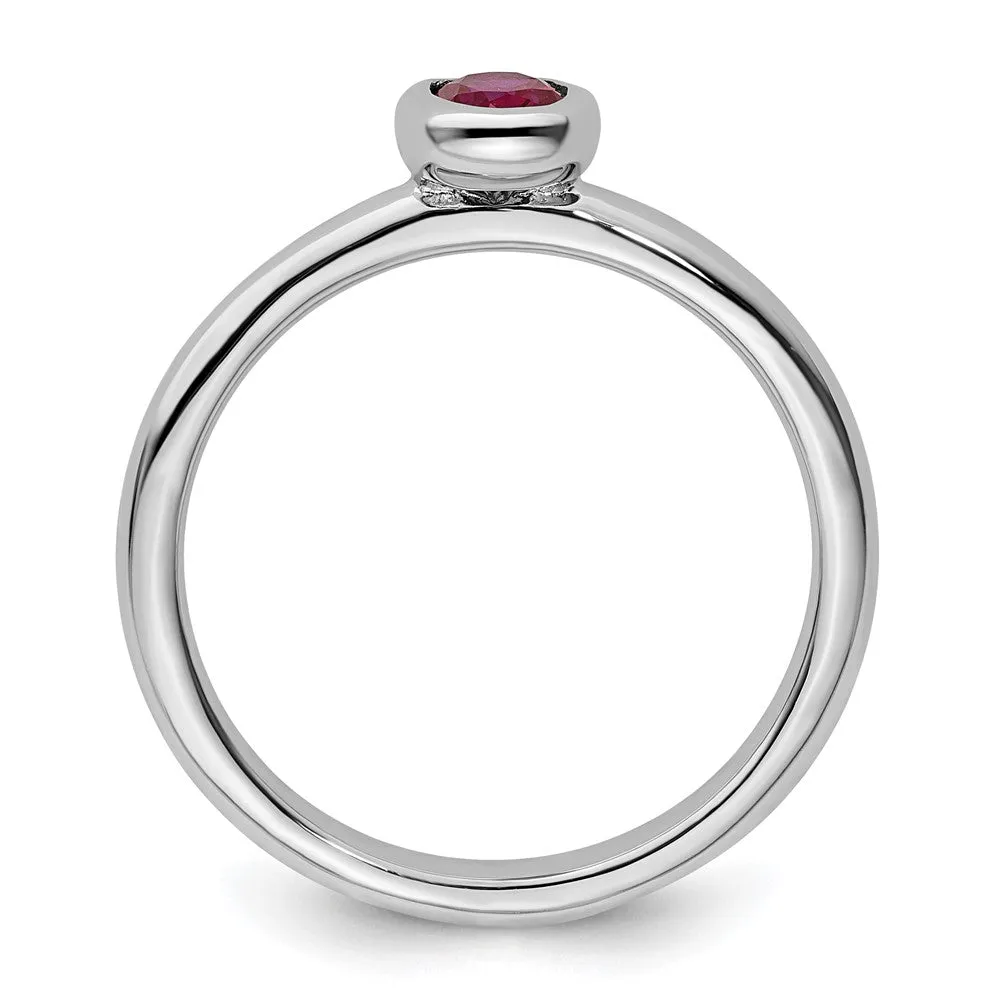 Stackable Expressions Oval Created Ruby Ring in Sterling Silver