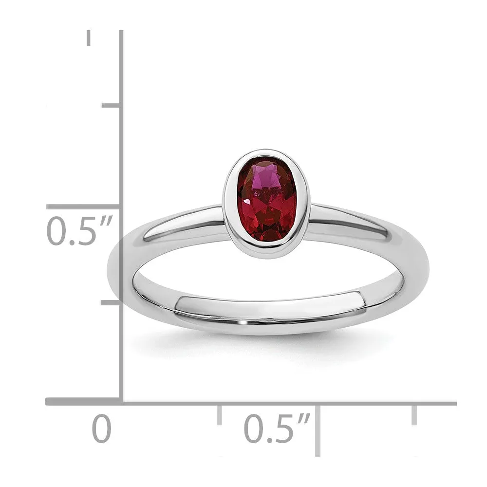 Stackable Expressions Oval Created Ruby Ring in Sterling Silver