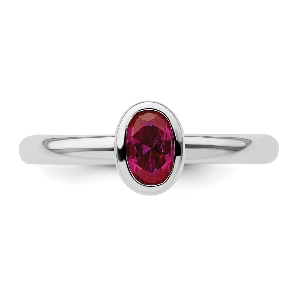 Stackable Expressions Oval Created Ruby Ring in Sterling Silver