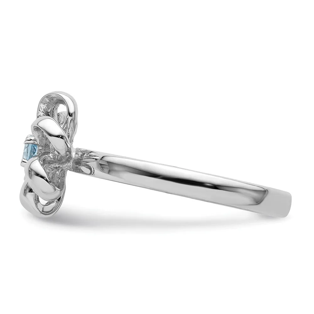 Stackable Expressions Polished Blue Topaz Flower Ring in Sterling Silver