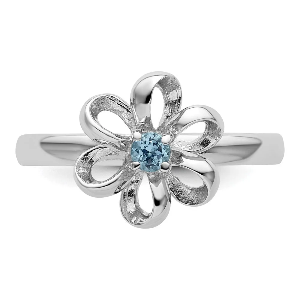 Stackable Expressions Polished Blue Topaz Flower Ring in Sterling Silver